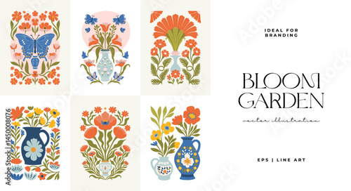 Floral abstract elements. Botanical composition. Modern trendy Matisse minimal style. Floral poster, invite. Vector arrangements for greeting card or invitation design