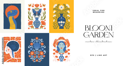 Floral abstract elements. Botanical composition. Modern trendy Matisse minimal style. Floral poster, invite. Vector arrangements for greeting card or invitation design