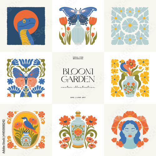 Floral abstract elements. Botanical composition. Modern trendy Matisse minimal style. Floral poster, invite. Vector arrangements for greeting card or invitation design