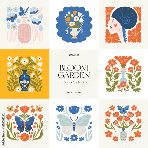 Floral abstract elements. Botanical composition. Modern trendy Matisse minimal style. Floral poster, invite. Vector arrangements for greeting card or invitation design