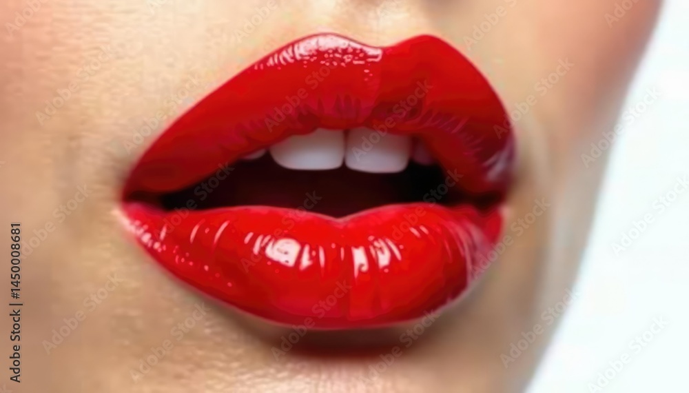 Close-up of luscious red lips against pure white backdrop, red, attractive, intense Close-up of luscious red lips against pure white backdrop, red, attractive, intense