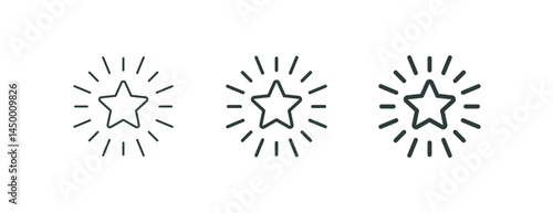 Shining premium star, excellence award, outline icons. Line signs sparkling five-pointed star with rays. Vector isolated pictograms for web and app on white background editable stroke.