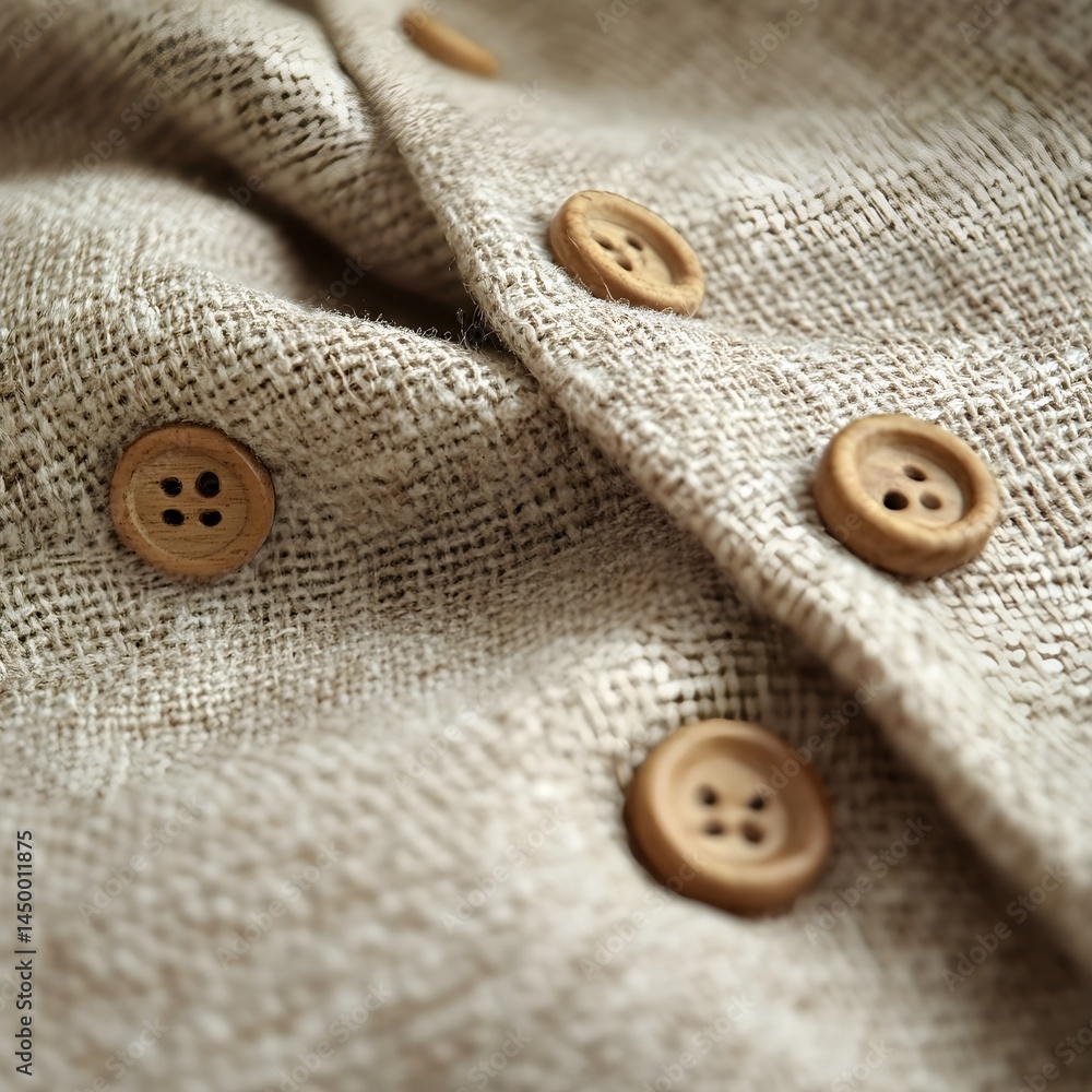 sustainable fashion Fabric texture with wooden buttons in close-up, showcasing detail and craftsmanship. sustainable fashion Fabric texture with wooden buttons in close-up, showcasing detail and craftsmanship.