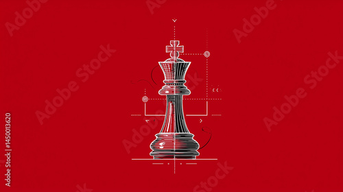 Futuristic Chess King Design On Bold Red Background