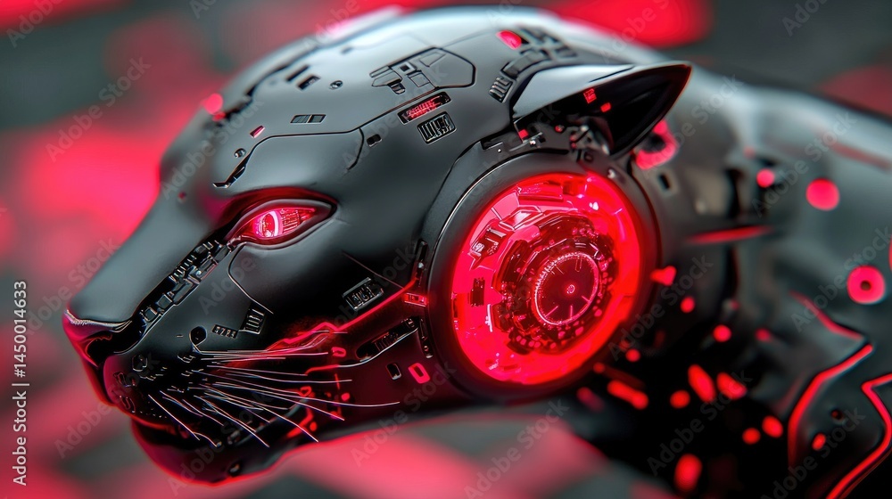 Cyberpunk anime close-up of a cybernetic panther with glowing neon implants, sci-fi lighting. Cyberpunk anime close-up of a cybernetic panther with glowing neon implants, sci-fi lighting.