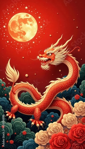 Wallpaper Mural Crimson & gold clouds swirl, traditional Chinese painting style , vibrant, brushstrokes, asian Torontodigital.ca