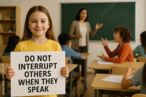 Classroom etiquette encouraging respectful communication among students school setting photography