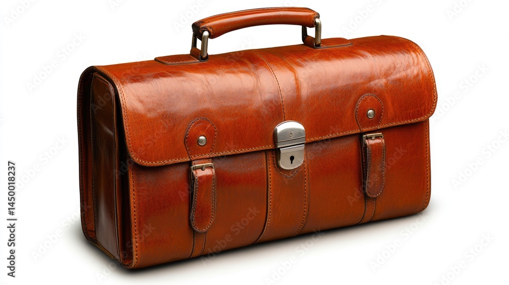 High-resolution image of a classic brown leather briefcase, isolated with perfect shadows on an ideally white background. High-resolution image of a classic brown leather briefcase, isolated with perfect shadows on an ideally white background.