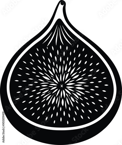 slice of fig with interior exposed on white 