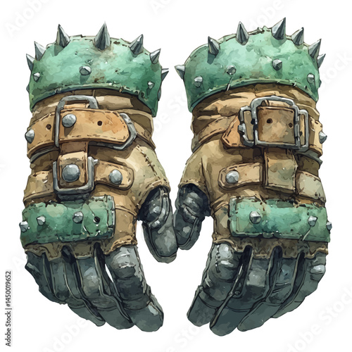 illustration of Knights Gauntlet With Spikes, watercolor vector, isolated on a white background.