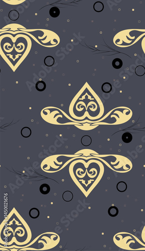On a dark background, there are stylized plants and small elements, reminiscent of Old Russian painting.