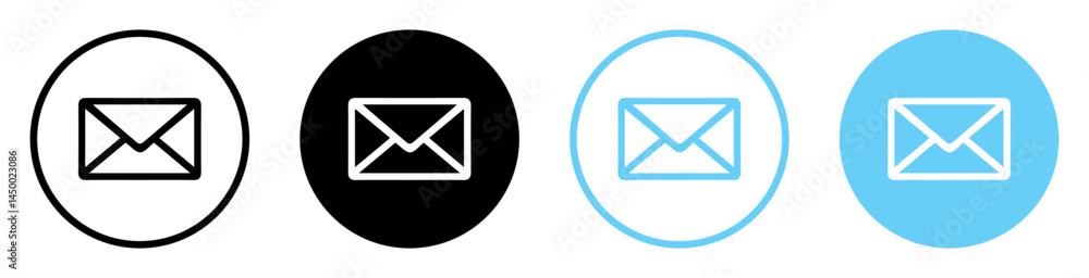 Email envelope icons set in blue and black color. Mail symbol collection. Envelope icon line and silhouette style. Envelope, email message and mail buttons. Notification new message icons. Email envelope icons set in blue and black color. Mail symbol collection. Envelope icon line and silhouette style. Envelope, email message and mail buttons. Notification new message icons.