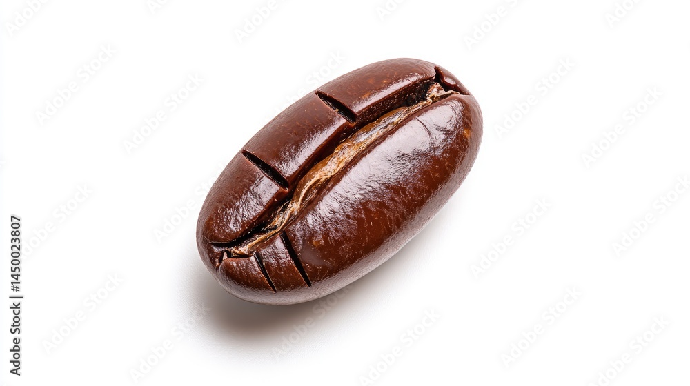 High-resolution macro of a chocolate-covered coffee bean with visible texture, floating on an immaculately white background. High-resolution macro of a chocolate-covered coffee bean with visible texture, floating on an immaculately white background.
