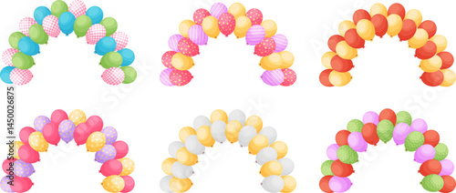 Cartoon colorful balloon arch set, party decoration vector illustration