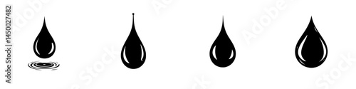 Various stages of a water droplet falling and creating ripples in a calm surface at different moments