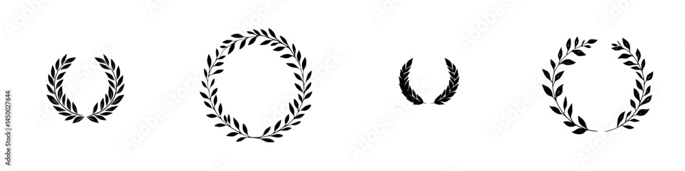 Various styles of laurel wreaths representing victory and achievement in a simple, elegant design Various styles of laurel wreaths representing victory and achievement in a simple, elegant design