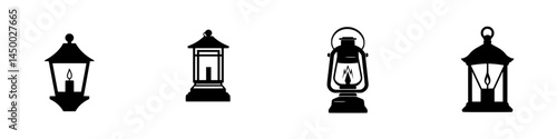 Variety of lantern designs showcasing candlelight in black silhouette against a white background