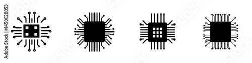 Detailed illustrations of microchips showcasing different designs and connections in a tech environment