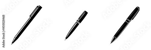 Multiple black pens displayed in different orientations on a clean white background showcasing their unique designs
