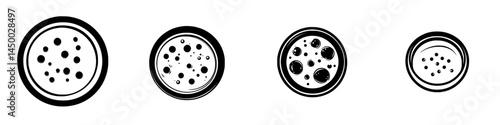 Abstract series of circular designs illustrating varying dot patterns and sizes in a minimalist style on a white background