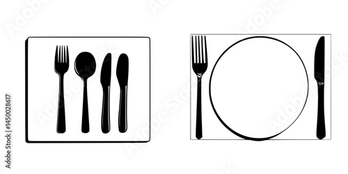 Table setting featuring utensils and an empty plate at a dining table ready for a meal