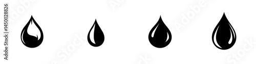 Various black drop shapes on a white background for design or artistic projects