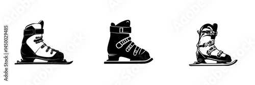 Different styles of ice skates displayed in a row showcasing their unique designs and features during a winter sports exhibition