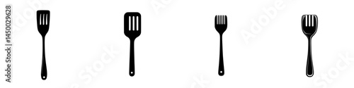 Different styles of spatulas displayed in a row for kitchen and culinary enthusiasts