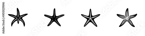 Various starfish silhouettes showcasing distinct shapes and textures against a clean background