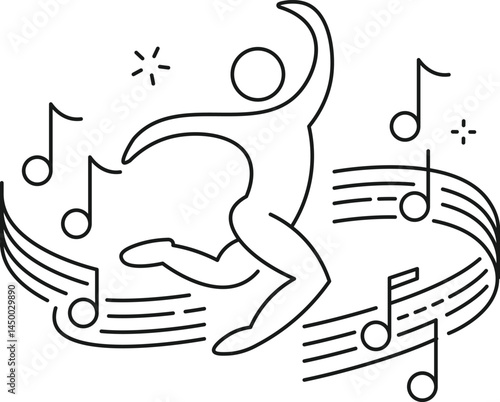 Dancing Figure with Musical Notes – Abstract Music and Dance Vector Line Art