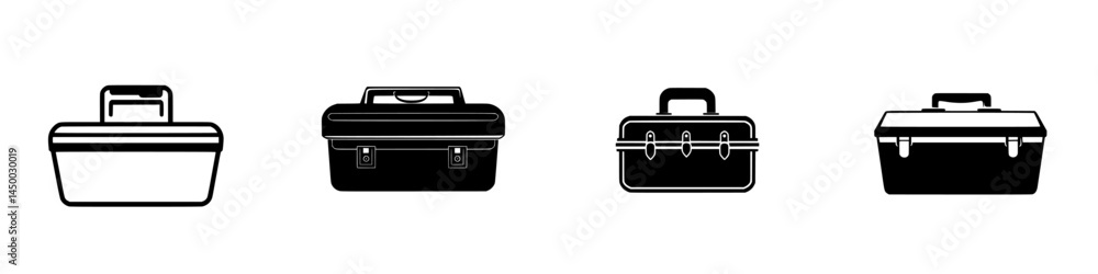 Different styles of toolboxes displayed side by side on a white background showcasing utility and design for various tasks Different styles of toolboxes displayed side by side on a white background showcasing utility and design for various tasks