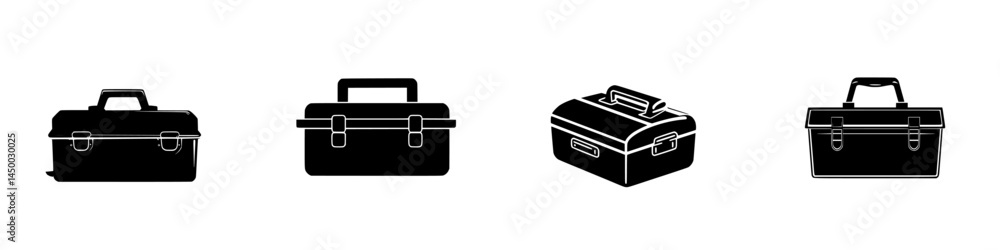 Various toolboxes displayed together in a minimalist style showcasing different designs and shapes Various toolboxes displayed together in a minimalist style showcasing different designs and shapes