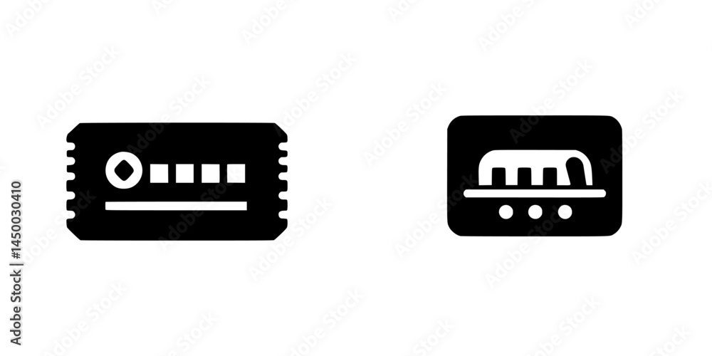Ticket design for a public transport system with unique patterns and symbols showcased on a simple background Ticket design for a public transport system with unique patterns and symbols showcased on a simple background
