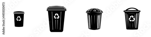 Variety of waste bins for recycling and trash collection in urban environment