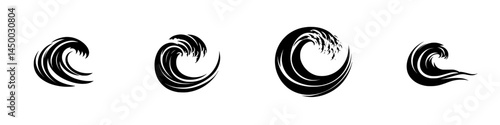 Stylized black wave designs showcasing the power and beauty of ocean waves in a minimalist style for artistic inspiration