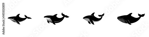 Elegant illustration of four whales swimming gracefully in a serene ocean setting