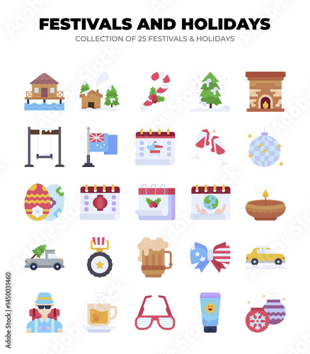 Festivals and Holidays. Collection of 25 Festive Icons