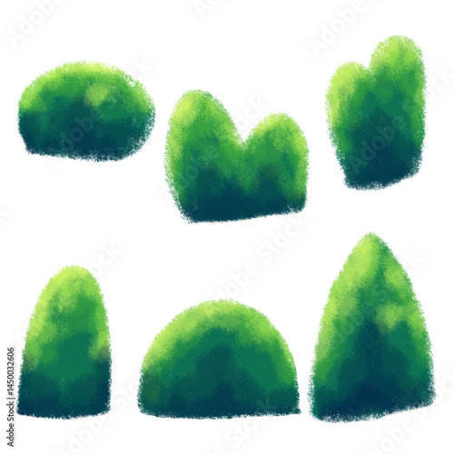green bushes crayon illustration children