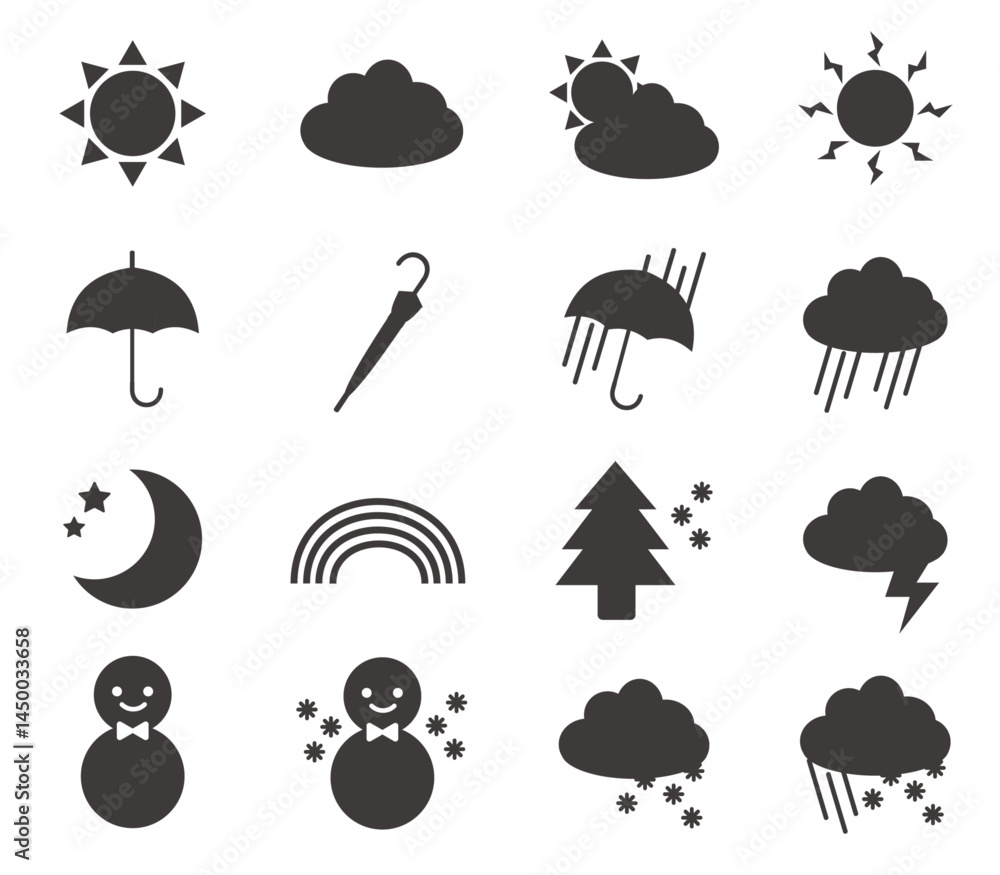 シンプルな天気のシルエットアイコンイラストセット weather Silhouette icon シンプルな天気のシルエットアイコンイラストセット weather Silhouette icon