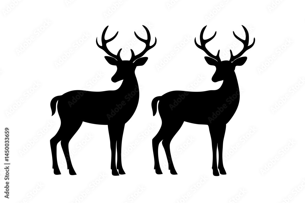 Elegant deer silhouette pair two reindeer standing side by side, deer, silhouette, reindeer, two, standing, side by side, vector, animal, wildlife, mammal, nature, graphic, icon, design, woodland Elegant deer silhouette pair two reindeer standing side by side, deer, silhouette, reindeer, two, standing, side by side, vector, animal, wildlife, mammal, nature, graphic, icon, design, woodland