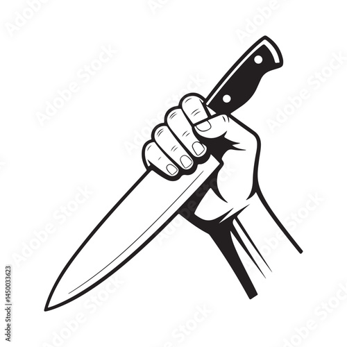 Simple Black And White Line Drawing Of A Hand Gripping A Long Slender Knife With A Straight Blade And A Single Edge