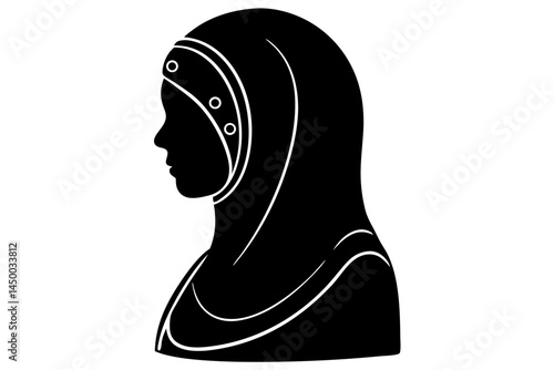 Silhouette design of a woman wearing a hijab on a white background, hijab, muslim woman, silhouette, islam, islamic, headscarf, religion, religious, female, woman, modest, modest fashion, black