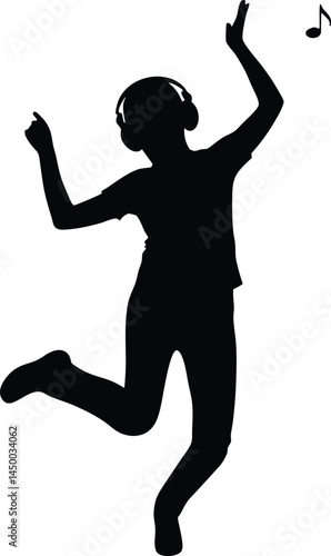 Energetic Dancing Silhouette with Headphones and Music Notes | Dancing boy silhouette