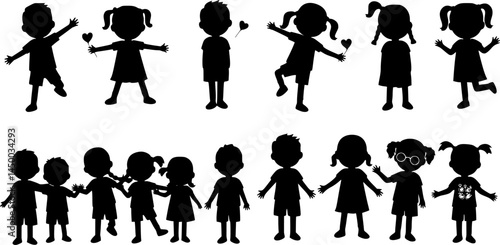 silhouette of children standing together friendship day theme
