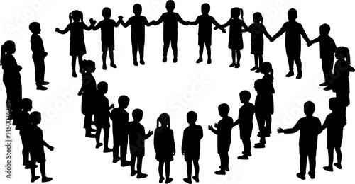 silhouette of children standing together friendship day theme