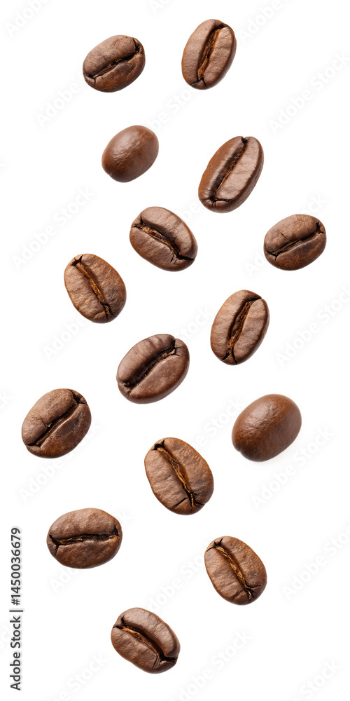 Coffee beans falling isolated on transparent background Coffee beans falling isolated on transparent background