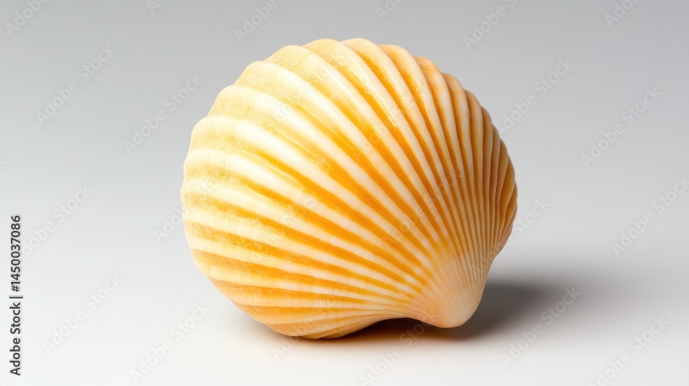 Macro shot of a small seashell with ridged textures, sharp focus on an ideally white background. Macro shot of a small seashell with ridged textures, sharp focus on an ideally white background.