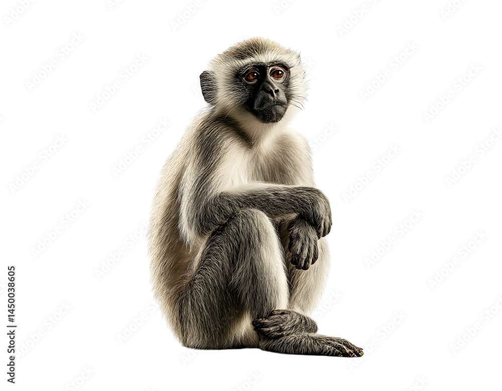 Fototapeta premium Portrait African green monkey sitting down, isolated on a transparent background
