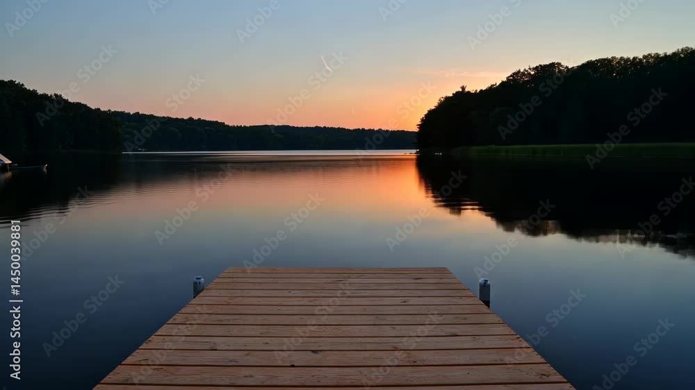 Calm lake at sunset with wooden dock. Calm lake at sunset with wooden dock.