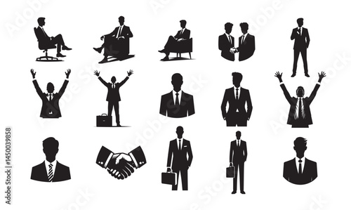 Corporate business or businessman black silhouette design, clip art logo icon bundle set